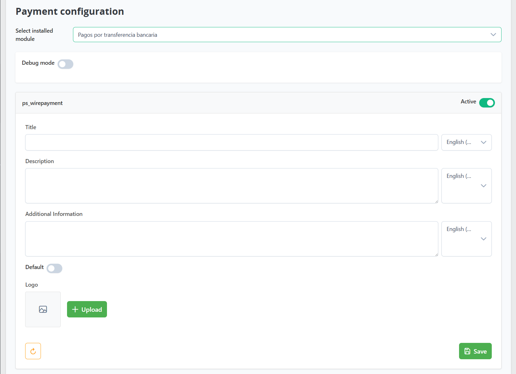 Settings - Payment - Payment configuration - PresTeamShop